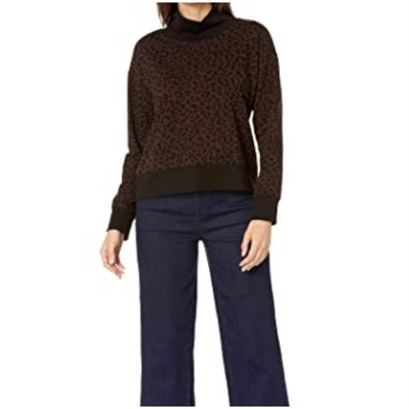 Vince Camuto Mock Neck Sweatshirt Brown Black Leopard Print Sz XXS Long Sleeve - Picture 8 of 9